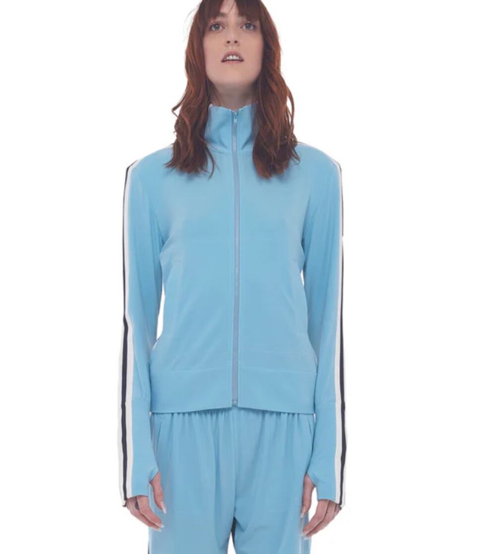 Norma Kamali Track Jacket Side Stripe Turtle Blue Black Small